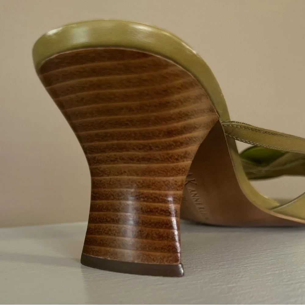 NIB Vintage Anne Klein KKreese Women's Green Leather Slip On Heel Sandals Sz 10 - Picture 3 of 7